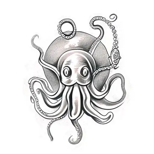 Octopus Holding a dive helment tattoo design idea