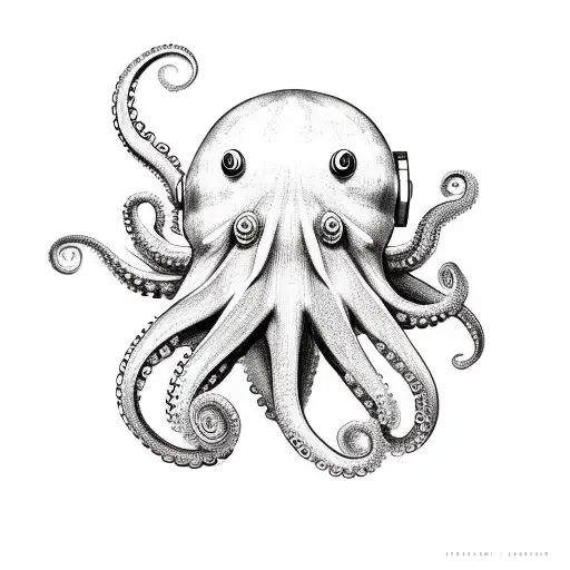 octopus with vintage dive helment tattoo design idea