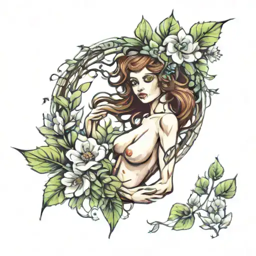 sexy human like dryad pin up girl tattoo design idea