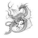 A fierce dragon battling a demon in an epic fantasy scene tattoo design idea