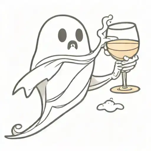 cute cartoon ghost pouring wine into a glass tattoo design idea