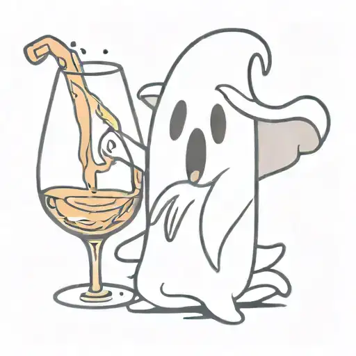 cute cartoon ghost pouring wine  tattoo design idea