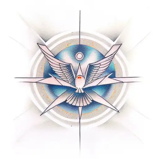 A geometric design of a bird in flight with music notes forming its wings tattoo design idea