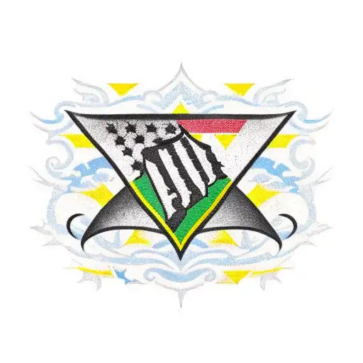 A silhouette of Atlanta, Georgia skyline with the Jamaican flag waving in the background tattoo design idea