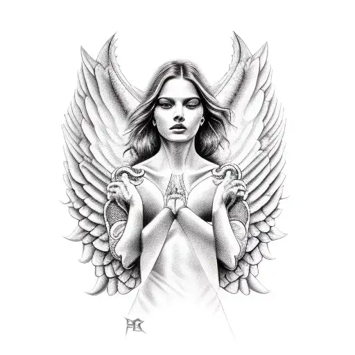 angel with snake tattoo design idea