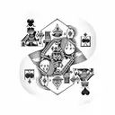 three playing cards flaired out with a king on the right, a queen on the left and a joker in the middle with roses tattoo design idea