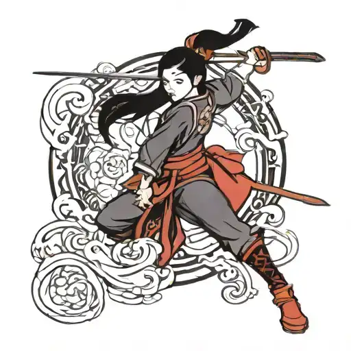 mulan ninjia girl tattoo design idea