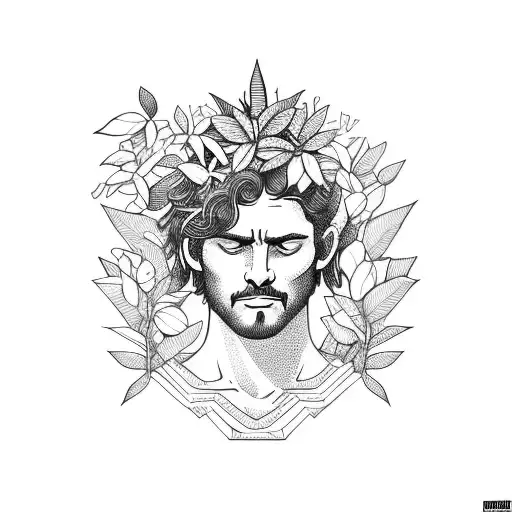 greek god with coffee plants tattoo design idea