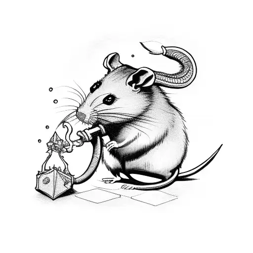 Rat man holding a magical staff dnd tattoo design idea