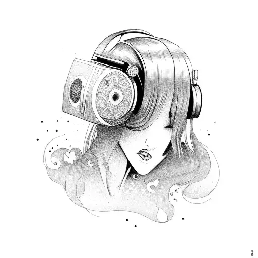 woman with boombox head  tattoo design idea