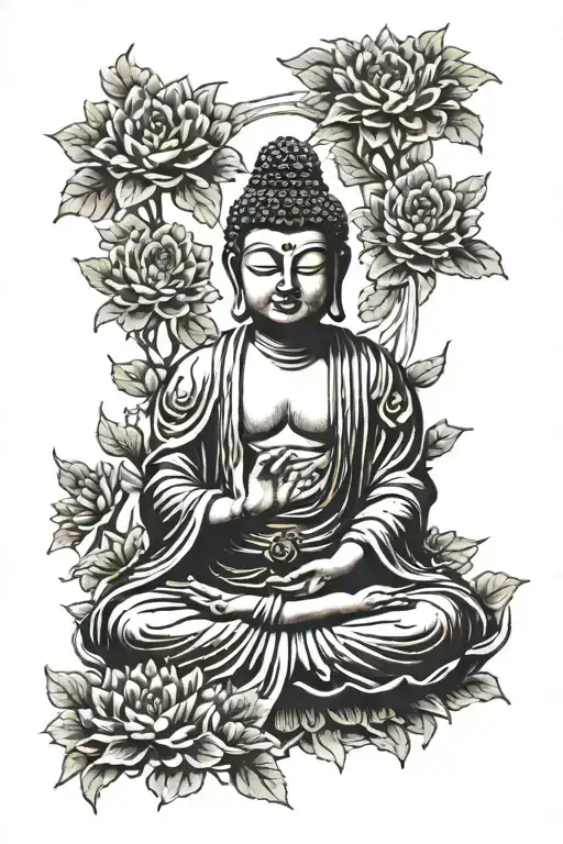 Buddha with multiple hands mediating   tattoo design idea