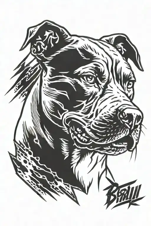 american pitbull terier, angry face, lightning bolts  tattoo design idea