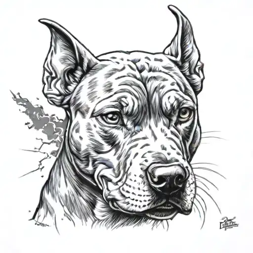 american pitbull terier, angry face, lightning bolt eyes  tattoo design idea