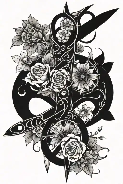 Scissors and flowers symbolizing tattoo design idea