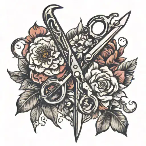 Scissors and flowers symbolizing tattoo design idea