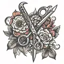 Scissors and flowers symbolizing tattoo design idea