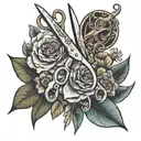 Scissors and flowers symbolizing tattoo design idea