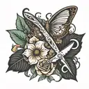 Scissors and flowers symbolizing tattoo design idea