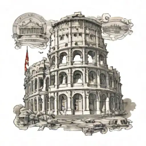 Create a tattoo featuring iconic landmarks from Rome, Greece, and Romania in a seamless design tattoo design idea