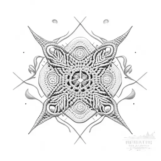 A serene beach landscape with crochet stitches forming the waves tattoo design idea