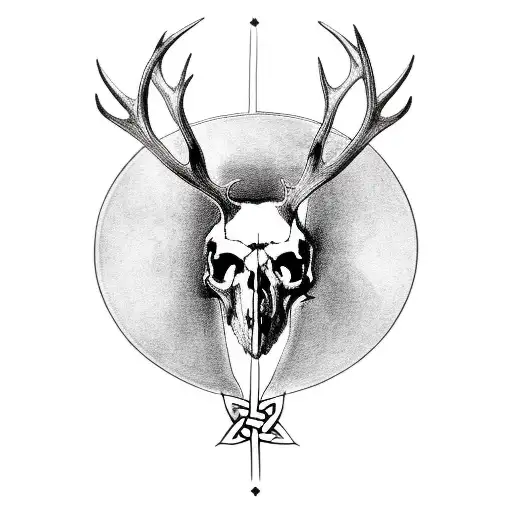 Elk-Skull with a celtic cross, like drawn by pushead tattoo design idea