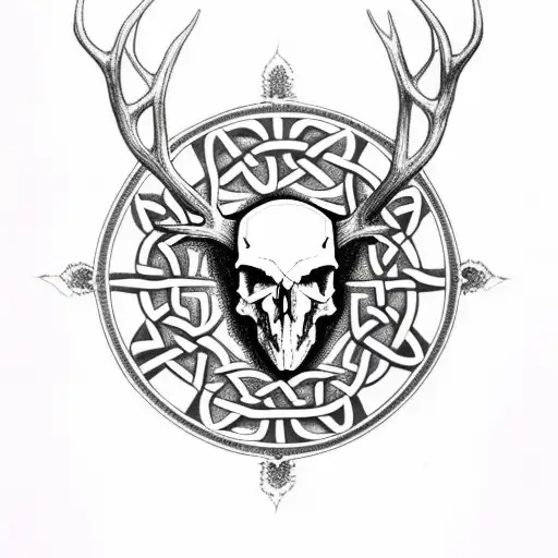 Elk-Skull with a celtic cross, like drawn by pushead tattoo design idea
