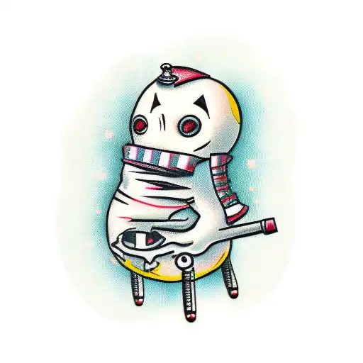 hay voodoo doll with nail in chest tattoo design idea