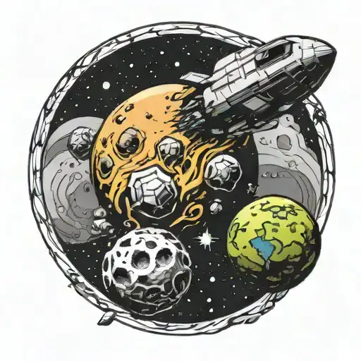 asteroid hitting a planet and destorying it  tattoo design idea