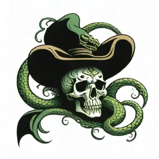 Fire, Slytherin amulet, skull, symbol of the Death Eaters: Nagini snake. tattoo design idea