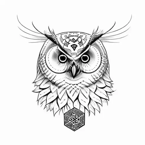 a nordic owl with vegvisir tattoo design idea