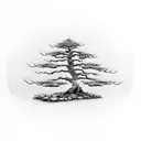 Bonsai tree with the text 戦争の庭師であるよりも、庭の戦士である方が良い and a tori gate tattoo design idea