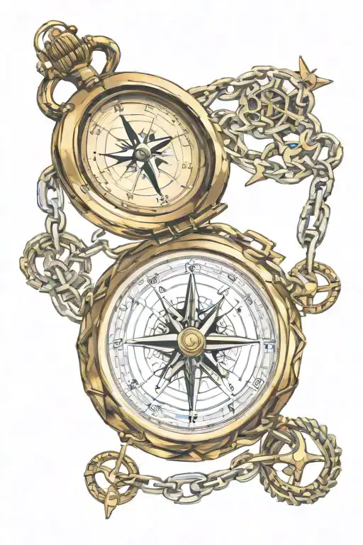 compass chained to pocket watch tattoo design idea