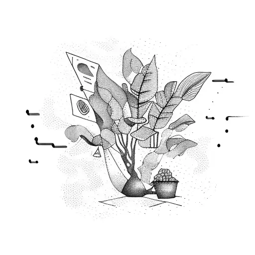 An abstract representation of a DJ booth combined with a coffee bean plant tattoo design idea