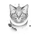 A melodic house music waveform transforming into a sleek black cat tattoo design idea