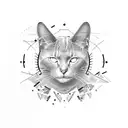 A melodic house music waveform transforming into a sleek black cat tattoo design idea