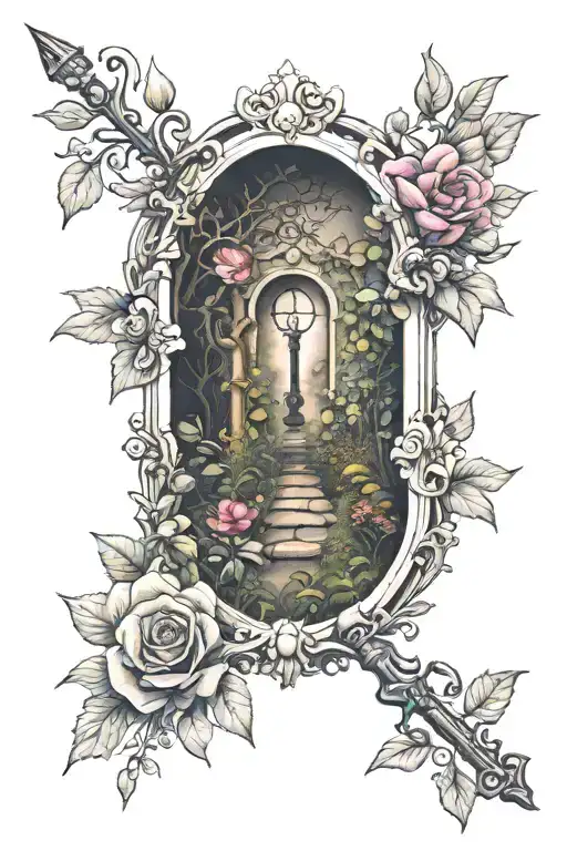 secret garden with a key hole tattoo design idea