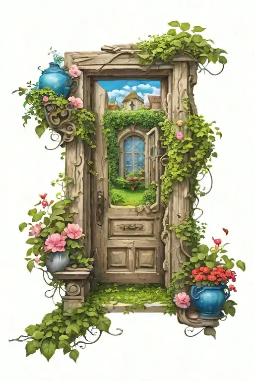 secret garden door opening tattoo design idea