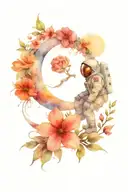 Moon made of flowers with an astronaut sitting on it  tattoo design idea