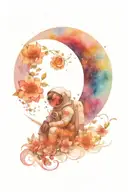 Moon made of flowers with an astronaut sitting on it  tattoo design idea