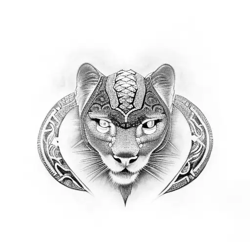 An intricate black and grey tattoo depicting a mother and her four children as majestic black panthers, representing their strength and unity tattoo design idea