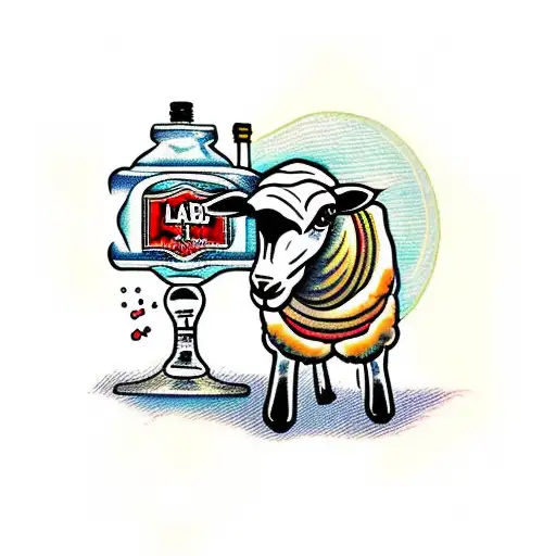 Lamb drinking a bottle of Lambs spiced rum  tattoo design idea