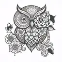 owl octopus flowers  tattoo design idea