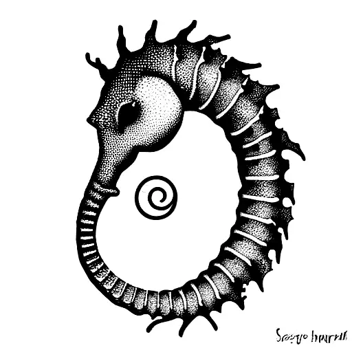 seahorse cyber social with heart incorporated tattoo design idea