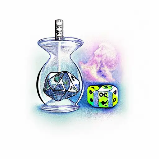 an hourglass and a pair of dice tattoo design idea