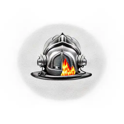 Firefighter helmet engulfed in flames tattoo design idea