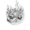 Firefighter helmet engulfed in flames tattoo design idea