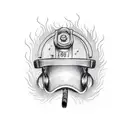 Firefighter helmet engulfed in flames tattoo design idea