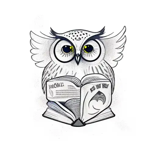 Owl, book, round,  tattoo design idea