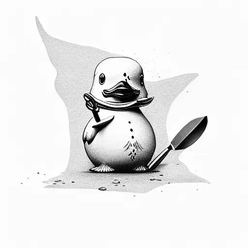 rubber duck holding a knife tattoo design idea