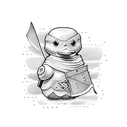 yellow rubber duck holding a sword tattoo design idea